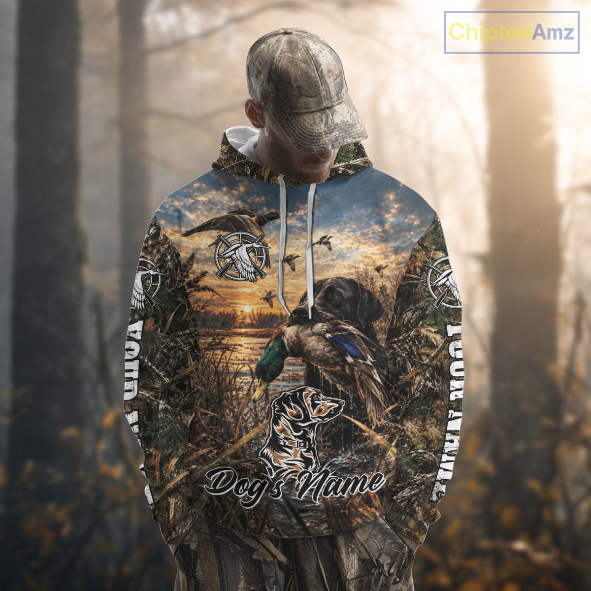 Black Labrador Duck Hunting With Dog Waterfowl Camo Custom Name All Over Printed Shirts NBT1163