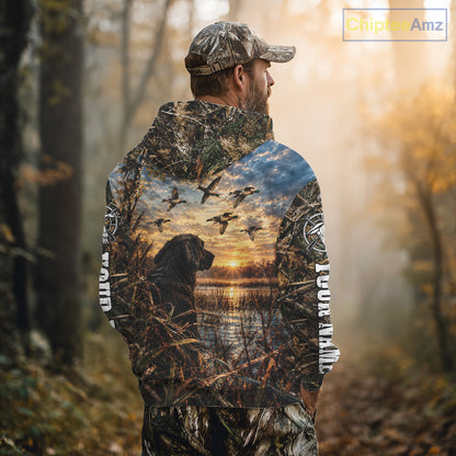 Black Labrador Duck Hunting With Dog Waterfowl Camo Custom Name All Over Printed Shirts NBT1163