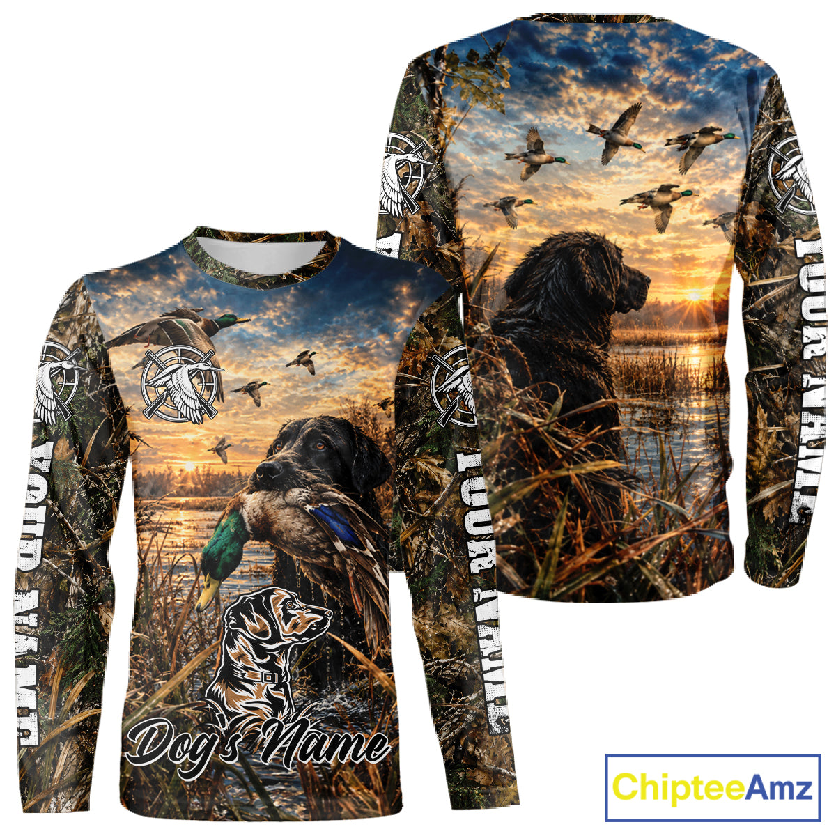 Black Labrador Duck Hunting With Dog Waterfowl Camo Custom Name All Over Printed Shirts NBT1163