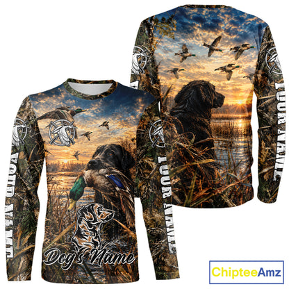 Black Labrador Duck Hunting With Dog Waterfowl Camo Custom Name All Over Printed Shirts NBT1163