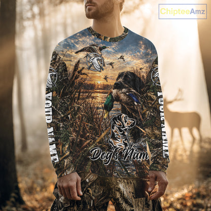 Black Labrador Duck Hunting With Dog Waterfowl Camo Custom Name All Over Printed Shirts NBT1163