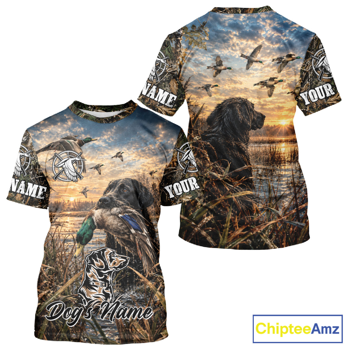 Black Labrador Duck Hunting With Dog Waterfowl Camo Custom Name All Over Printed Shirts NBT1163