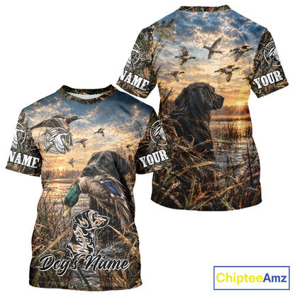 Black Labrador Duck Hunting With Dog Waterfowl Camo Custom Name All Over Printed Shirts NBT1163