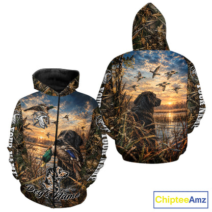 Black Labrador Duck Hunting With Dog Waterfowl Camo Custom Name All Over Printed Shirts NBT1163
