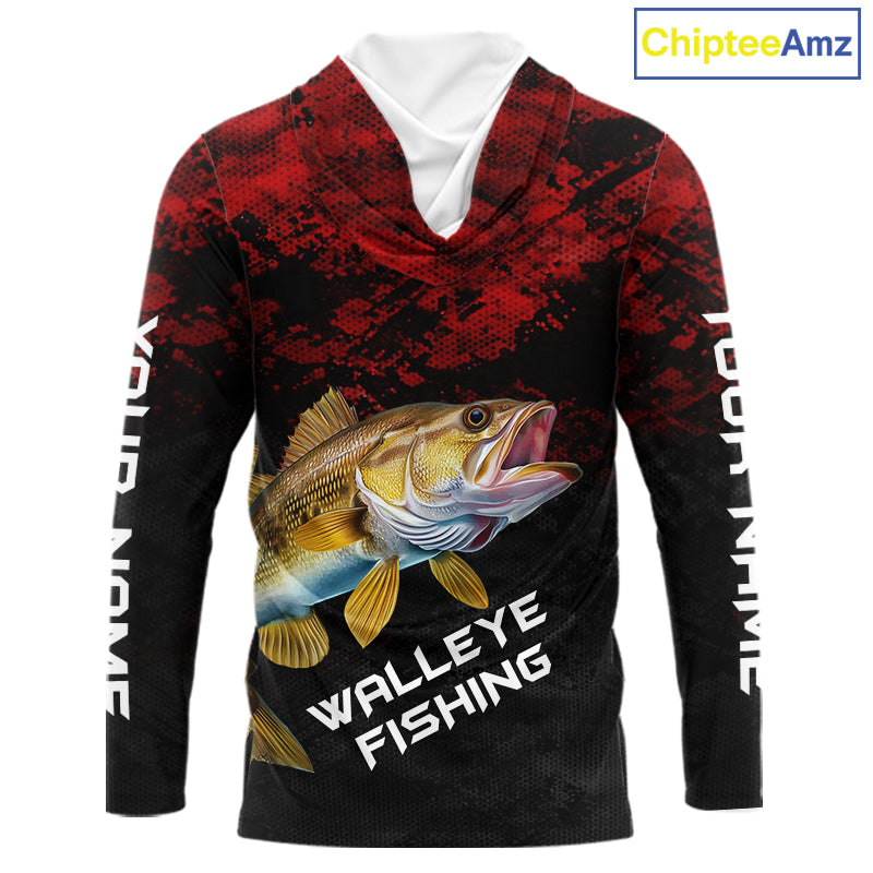 Personalized Walleye Long Sleeve Fishing Shirts Red Camo Custom Name Walleye Fishing Shirts NBT371