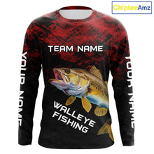 Load image into Gallery viewer, Personalized Walleye Long Sleeve Fishing Shirts Red Camo Custom Name Walleye Fishing Shirts NBT371