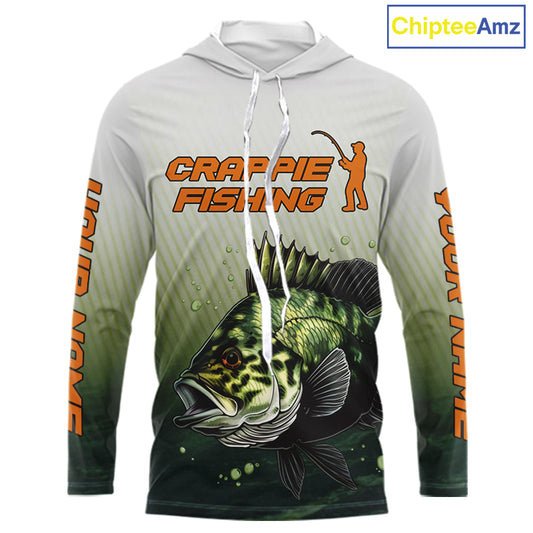 Crappie Fishing Hood Shirts Custom Fishing Jerseys Green Camo, Fishing Shirts For Men NBT372