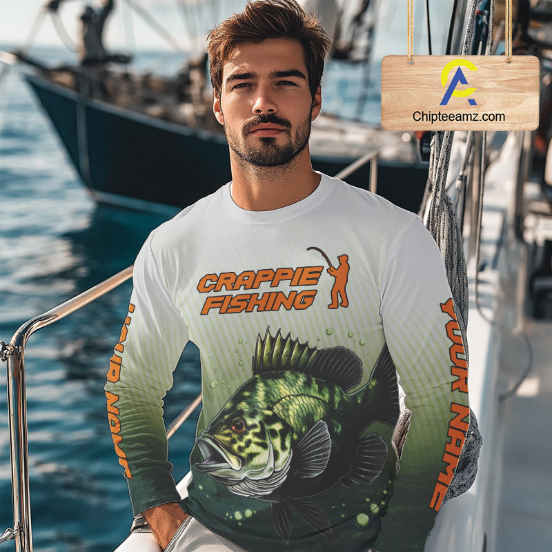Crappie Fishing Shirts Long Sleeve Custom Fishing Jerseys Green Camo, Fishing Shirts For Men NBT372
