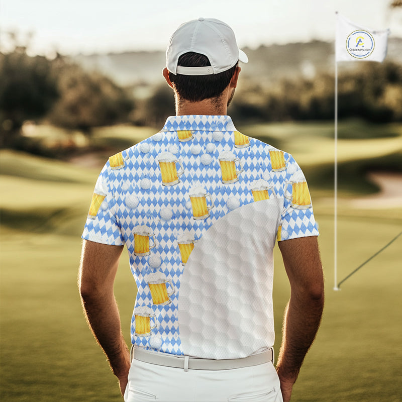 Mens Golf Polo Shirts Custom Beer Argyle Pattern, Funny Beer Pattern Golf Team Shirt NBT597
