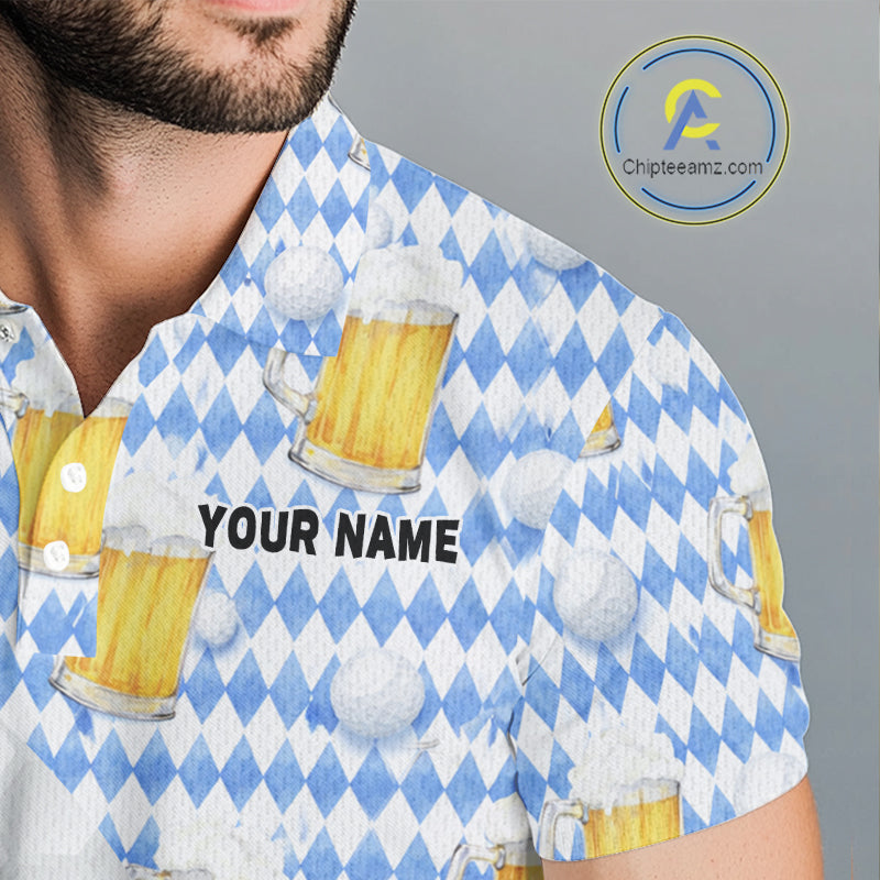 Mens Golf Polo Shirts Custom Beer Argyle Pattern, Funny Beer Pattern Golf Team Shirt NBT597