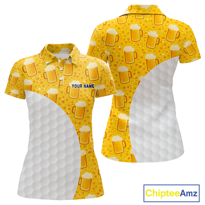 Womens Golf Polo Shirts Custom Beer Pattern, Funny Beer Pattern Golf Team Shirt NBT598
