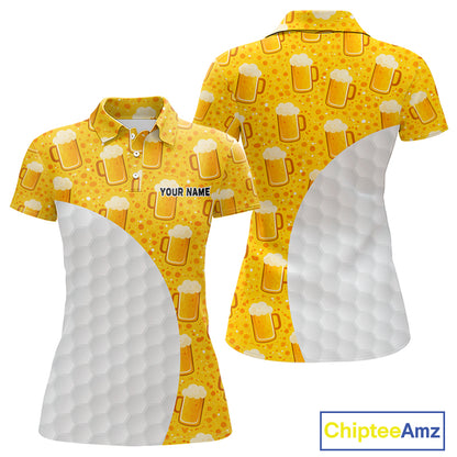 Womens Golf Polo Shirts Custom Beer Pattern, Funny Beer Pattern Golf Team Shirt NBT598