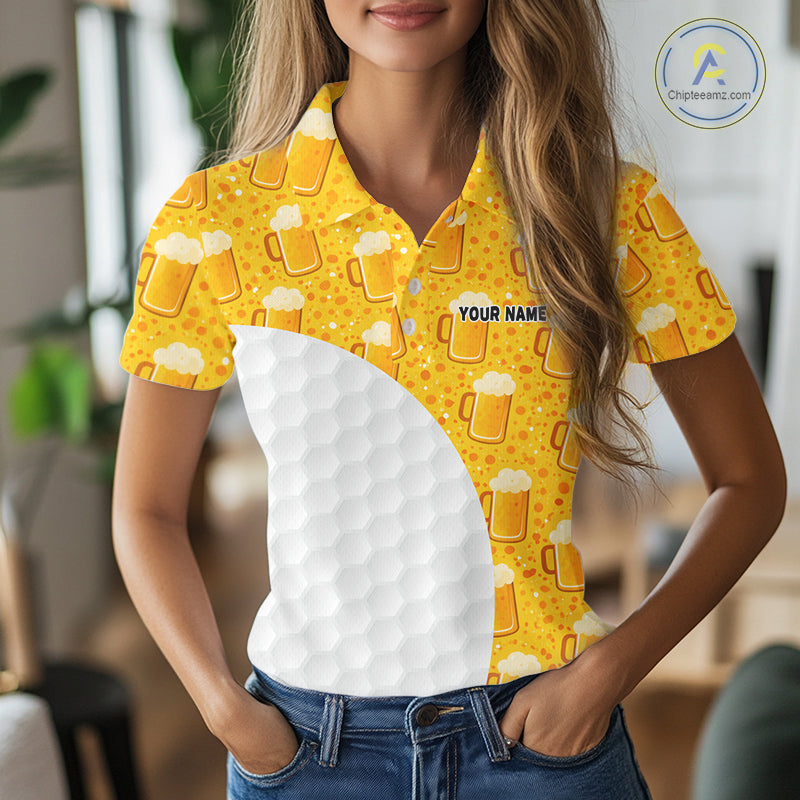 Womens Golf Polo Shirts Custom Beer Pattern, Funny Beer Pattern Golf Team Shirt NBT598