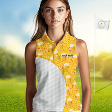 Load image into Gallery viewer, Womens Golf Polo Shirts Custom Beer Pattern, Funny Beer Pattern Golf Team Shirt NBT598