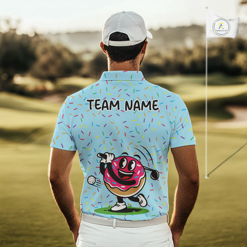 Funny Pink Donut Golf Polo Shirts For Mens, Golf Polo Shirts Custom Donut Pattern, Funny Golf Shirts NBT607