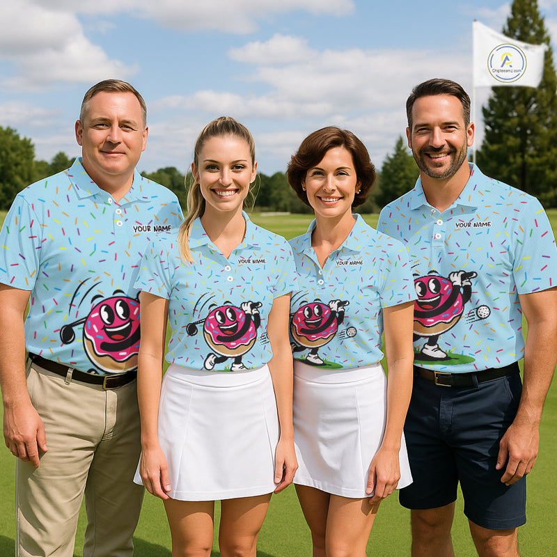 Funny Pink Donut Golf Polo Shirts For Mens, Golf Polo Shirts Custom Donut Pattern, Funny Golf Shirts NBT607