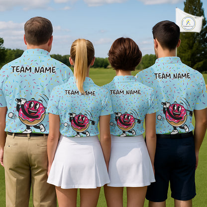 Funny Pink Donut Golf Polo Shirts For Mens, Golf Polo Shirts Custom Donut Pattern, Funny Golf Shirts NBT607