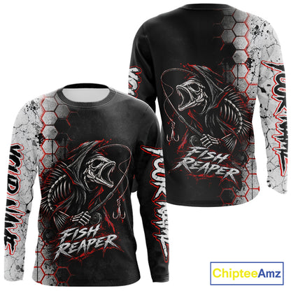 Personalized Fishing Fish Reaper Long Sleeve Fishing Shirts, Fish Reaper Skull Fishing Jerseys NBT1049