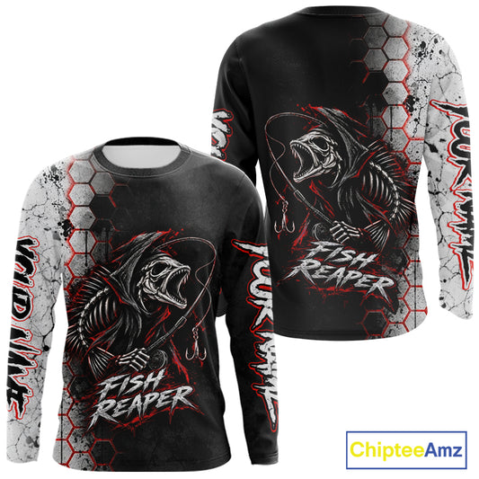 Personalized Fishing Fish Reaper Long Sleeve Fishing Shirts, Fish Reaper Skull Fishing Jerseys NBT1049