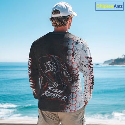 Personalized Fishing Fish Reaper Long Sleeve Fishing Shirts, Fish Reaper Skull Fishing Jerseys NBT1049