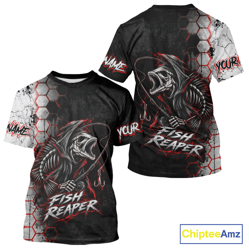 Personalized Fishing Fish Reaper Fishing T-Shirt, Fish Reaper Skull Fishing Jerseys NBT1049