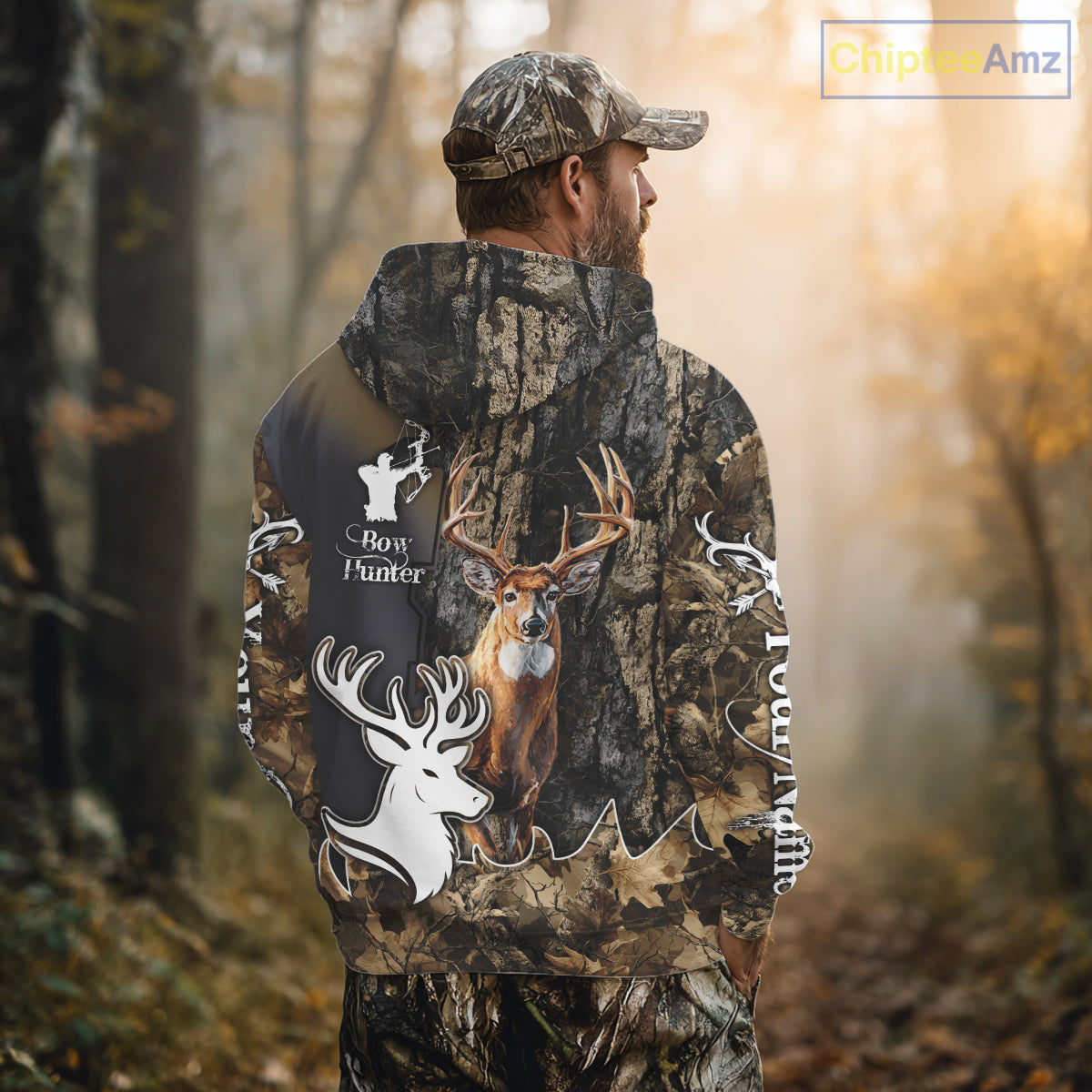 Personalized Deer Hunting 3D All Over Printed Hoodie Brown Leaves Camo, Hunting accessories NBT318