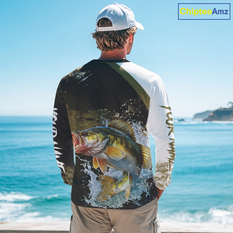 Green Camo Custom Walleye Fishing Shirts Long Sleeve, Walleye Fishing Jerseys NBT413