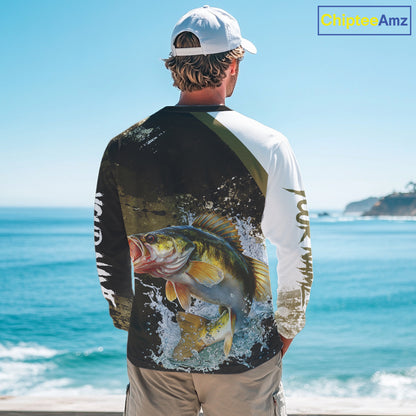 Green Camo Custom Walleye Fishing Shirts Long Sleeve, Walleye Fishing Jerseys NBT413