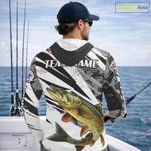 Load image into Gallery viewer, Gray Camo Pike Fishing Jerseys For Men, Custom Pike Fishing Shirt Long Sleeve Hooded NBT415