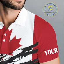 Load image into Gallery viewer, Close-up fabric of Canada Flag Patriotic Golf Polo Shirt with custom name on the sleeve