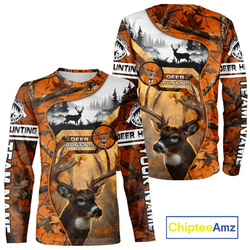Fall Camo Whitetail Deer Hunting Shirt with Custom Name – Personalized Hunting Clothes for Men NBT26