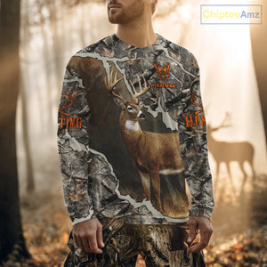 Custom Whitetail Deer Hunting Custom Name Camo Shirt, Deer Hunting Apparel, Camouflage Deer Shirts NBT118