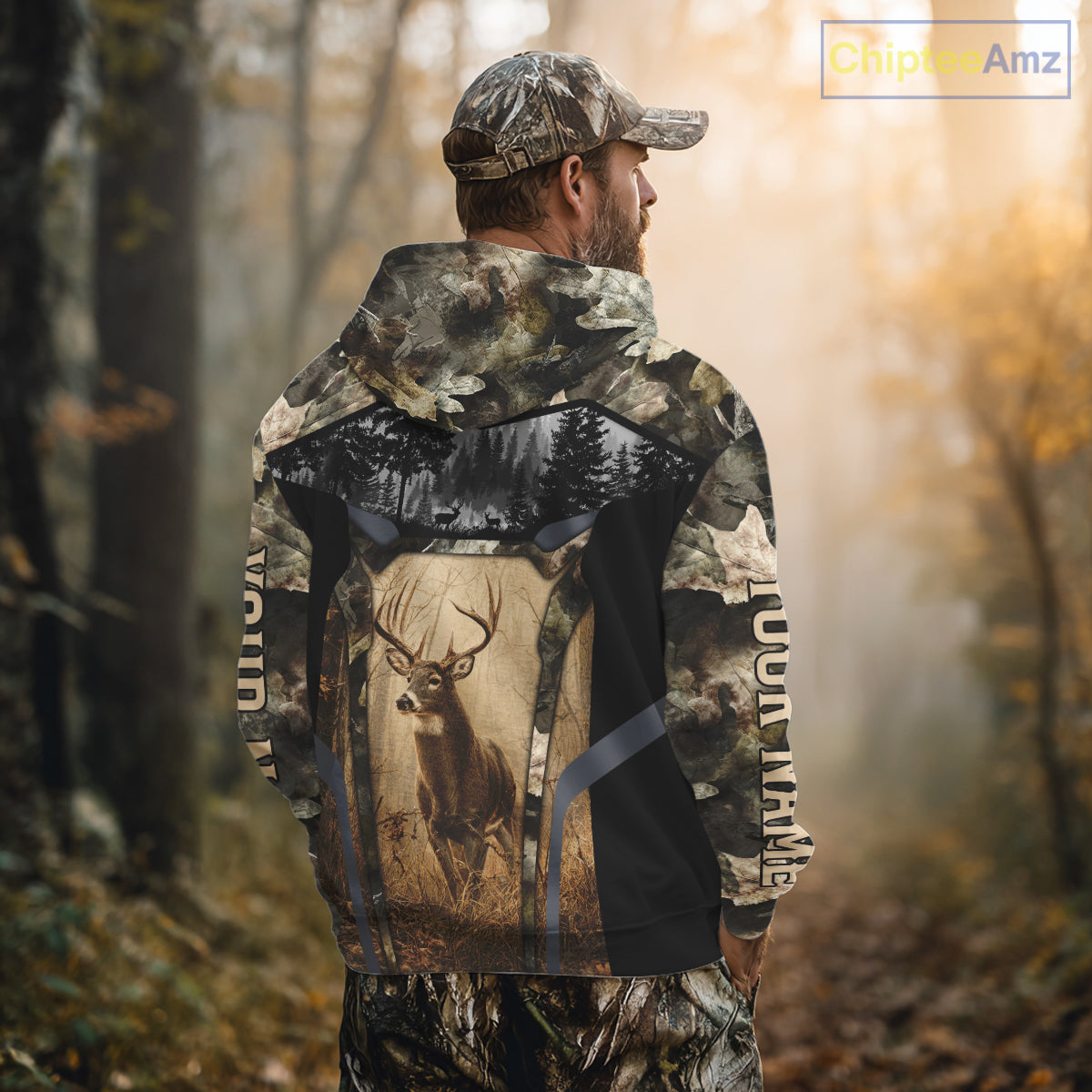 Personalized Whitetail Deer Hunting Forest Camo 3D Printed Shirts, Deer Hunting Camouflage Shirt NBT221