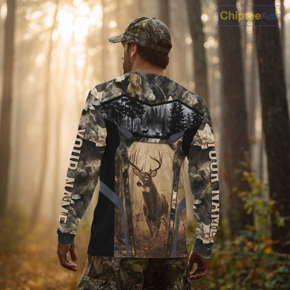 Personalized Whitetail Deer Hunting Forest Camo 3D Printed Shirts, Deer Hunting Camouflage Shirt NBT221