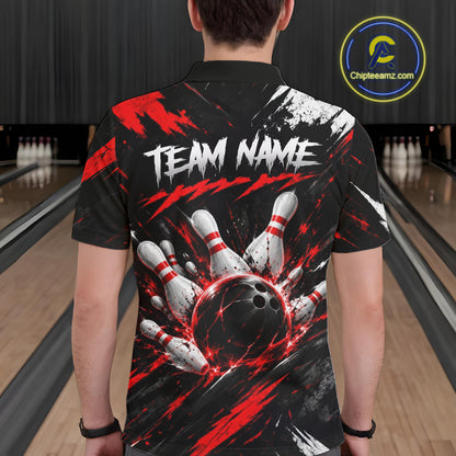 Black And Red Custom Skull Mens Bowling Shirt Team Outfit For Bowlers NBT1168