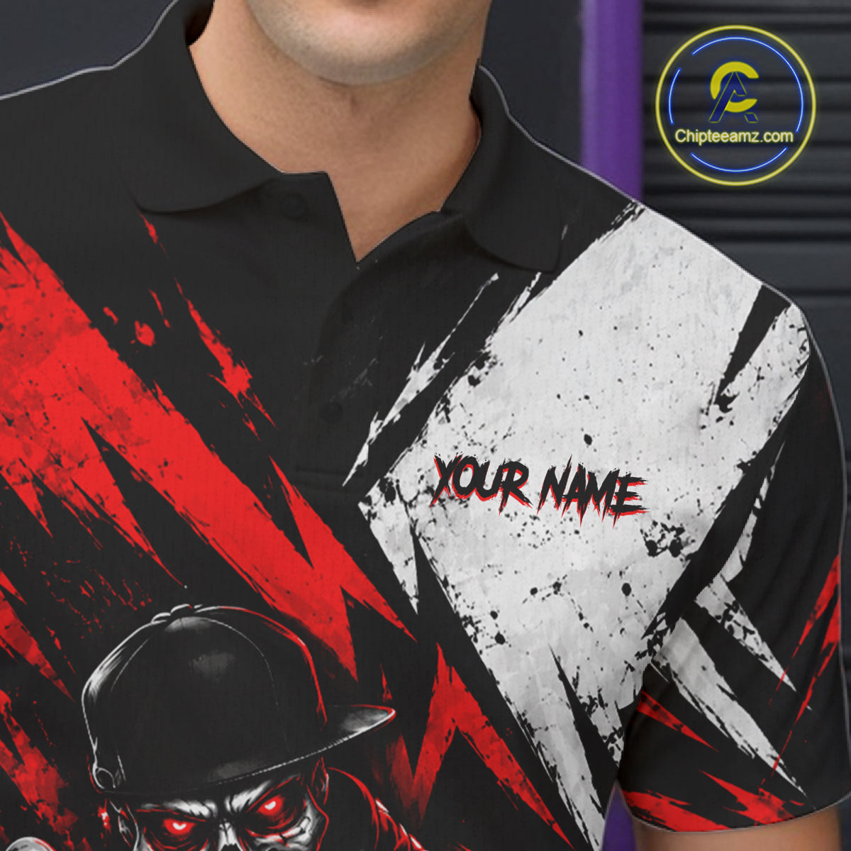 Black And Red Custom Skull Mens Bowling Shirt Team Outfit For Bowlers NBT1168