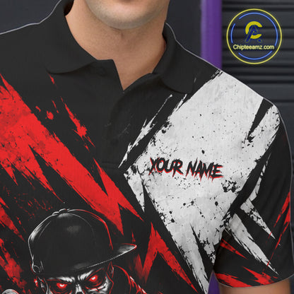 Black And Red Custom Skull Mens Bowling Shirt Team Outfit For Bowlers NBT1168