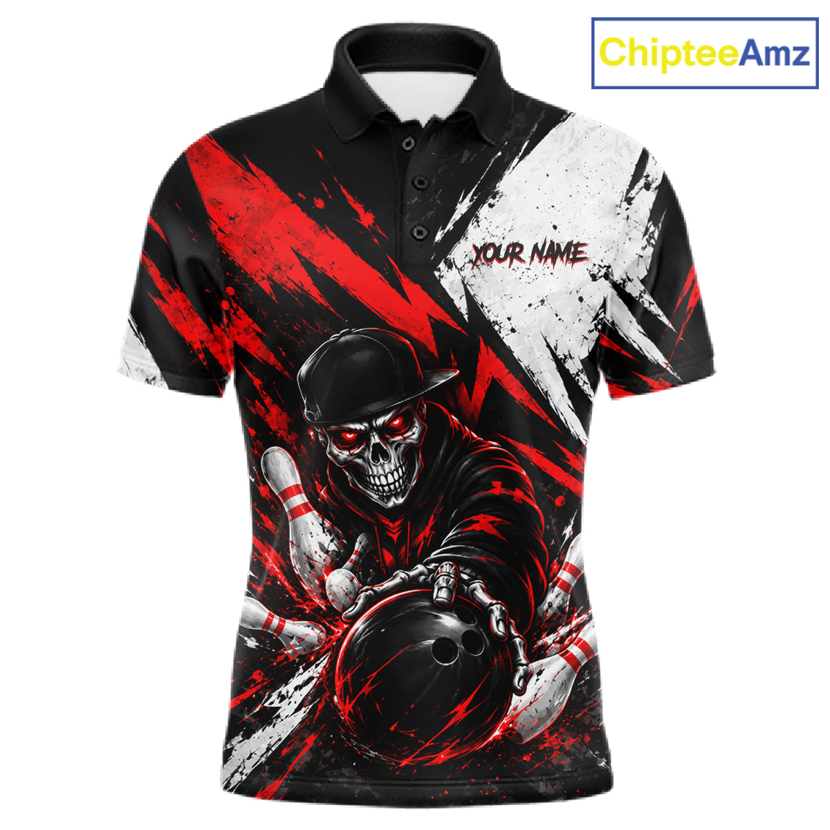 Black And Red Custom Skull Mens Bowling Shirt Team Outfit For Bowlers NBT1168