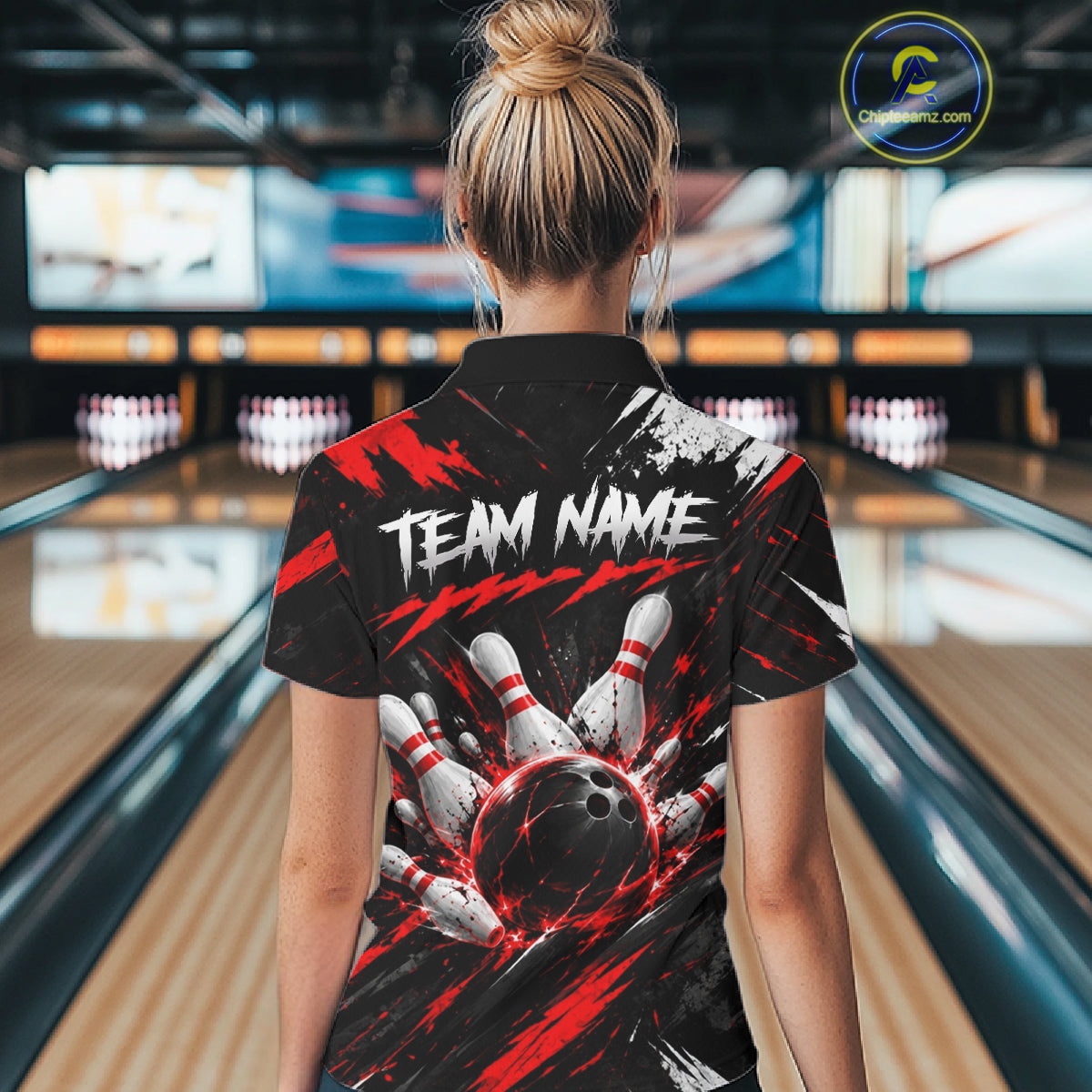 Black And Red Custom Skull Womens Bowling Shirt Team Outfit For Bowlers NBT1168