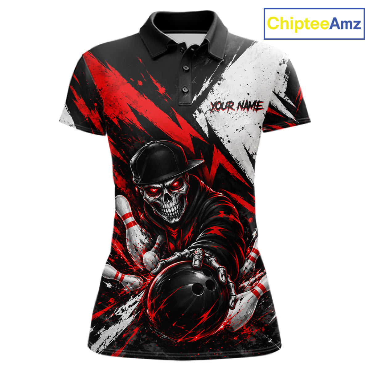 Black And Red Custom Skull Womens Bowling Shirt Team Outfit For Bowlers NBT1168