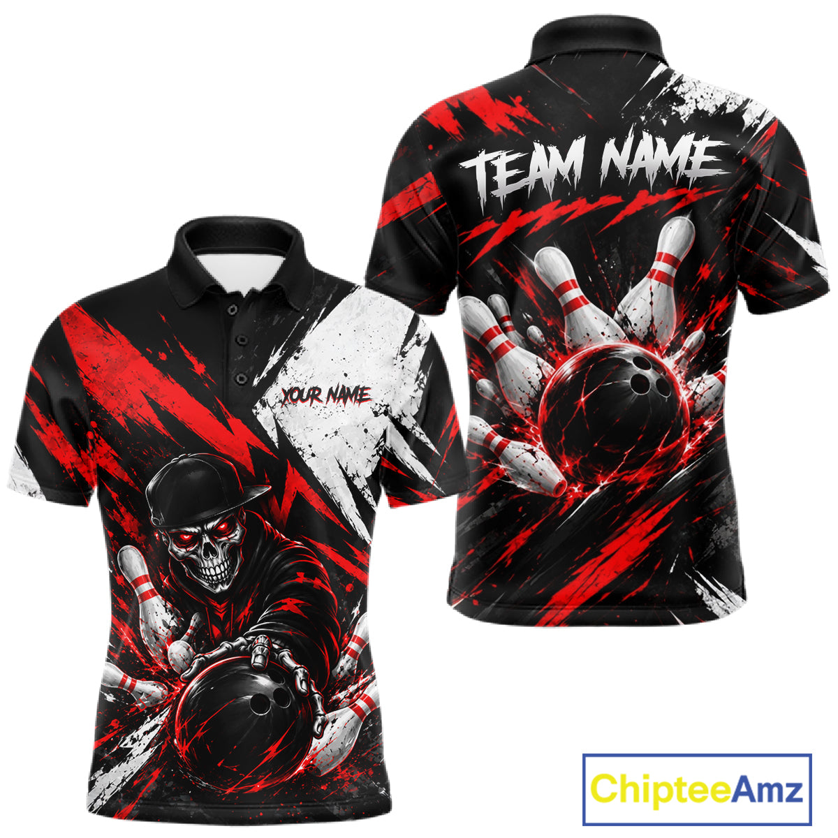 Black And Red Custom Skull Mens Bowling Shirt Team Outfit For Bowlers NBT1168