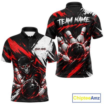 Black And Red Custom Skull Mens Bowling Shirt Team Outfit For Bowlers NBT1168
