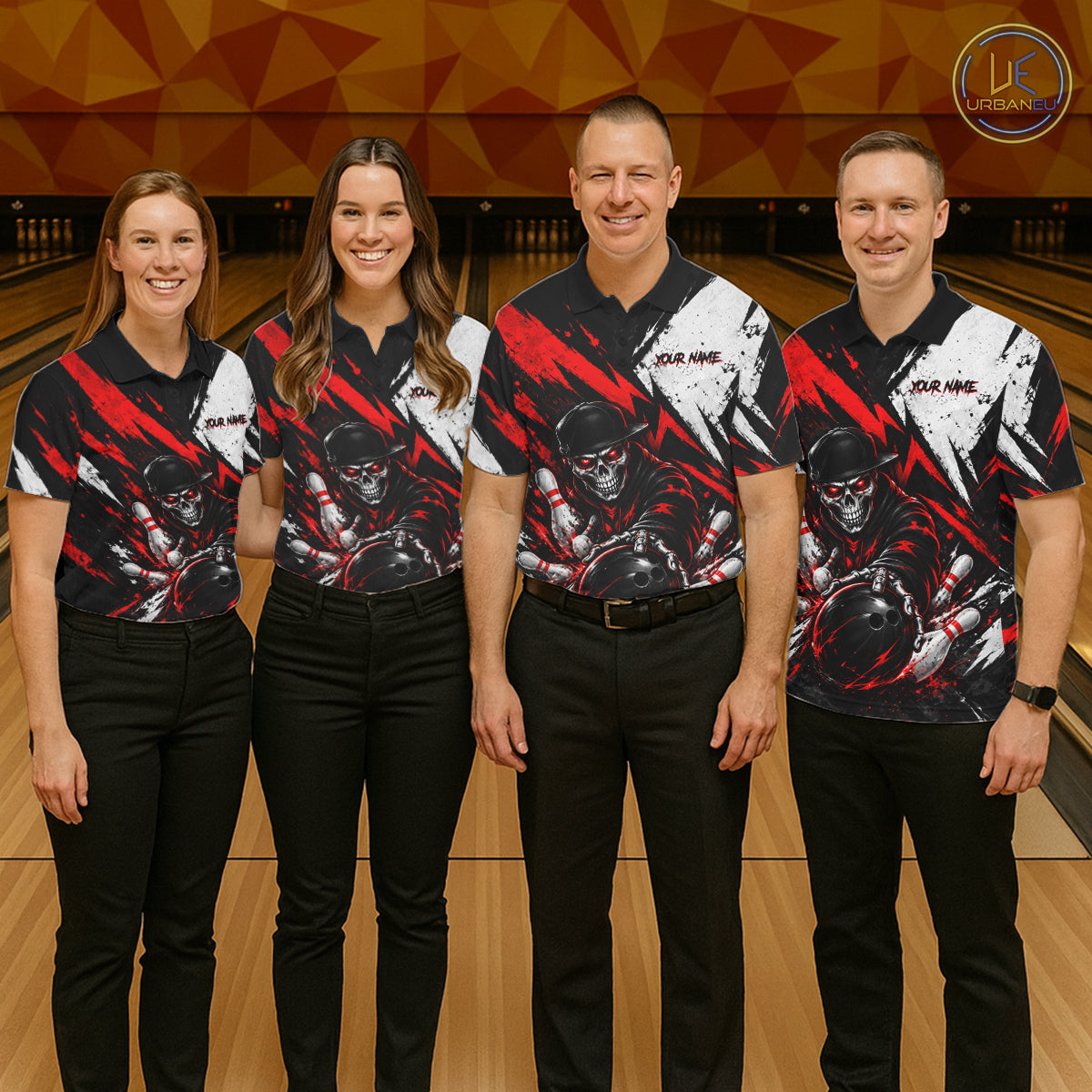 Black And Red Custom Skull Mens Bowling Shirt Team Outfit For Bowlers NBT1168