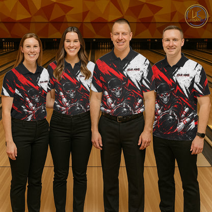 Black And Red Custom Skull Mens Bowling Shirt Team Outfit For Bowlers NBT1168