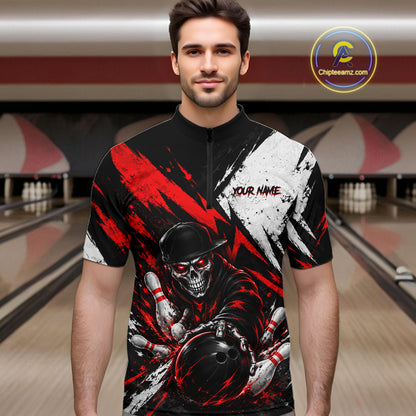 Black And Red Custom Skull Mens Bowling Shirt Team Outfit For Bowlers NBT1168