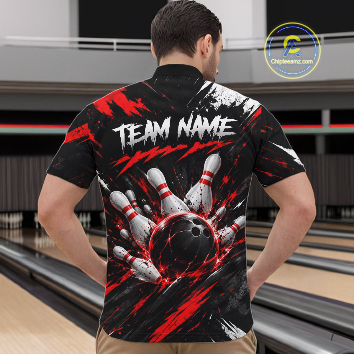 Black And Red Custom Skull Mens Bowling Shirt Team Outfit For Bowlers NBT1168