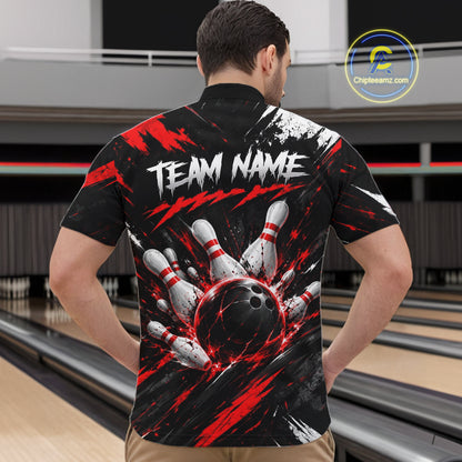 Black And Red Custom Skull Mens Bowling Shirt Team Outfit For Bowlers NBT1168