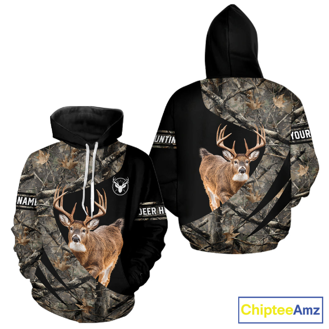 Whitetail Deer Hunting Shirt Camouflage Hoodie 3D Custom Name, Hunting Gift NBT324