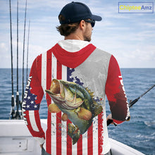 Load image into Gallery viewer, Freedom 250 Bass Long Sleeve Hooded Fishing Shirts American Flag Fishing, Custom Bass Shirts With US Flag NBT374