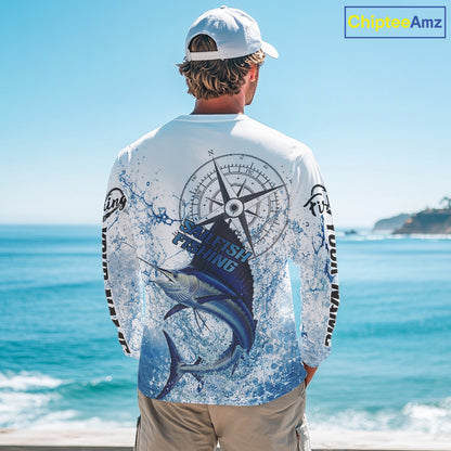 Custom Sailfish Long Sleeve Fishing Shirts Saltwater Fish, Compass Offshore Tournament Fishing Shirts NBT375